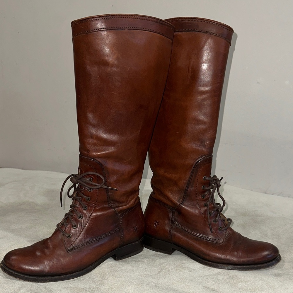 Frye Brown Leather Melissa  Lace up zip women’s